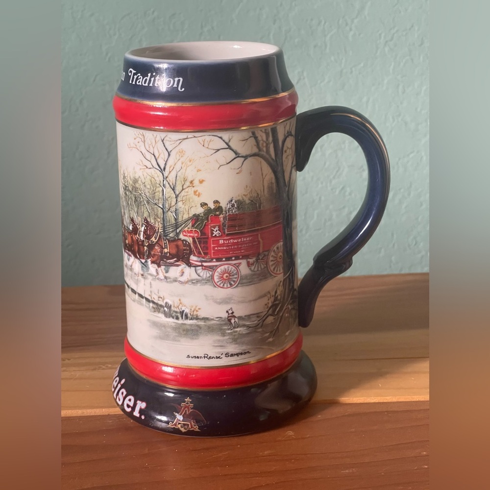 Ceramarte Budweiser Holiday Stein 1990 Collectors Series "An American Tradition"